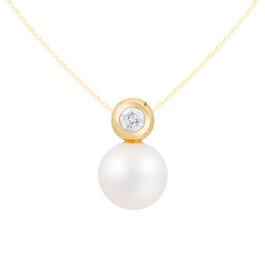 Splendid Pearls 14kt. Gold Pearl Pendant w/ Diamond Bezel