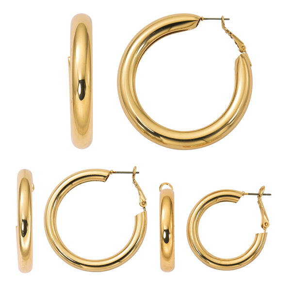 Design Collection Gold-Tone Clutchless Hoop Earrings Set - image 