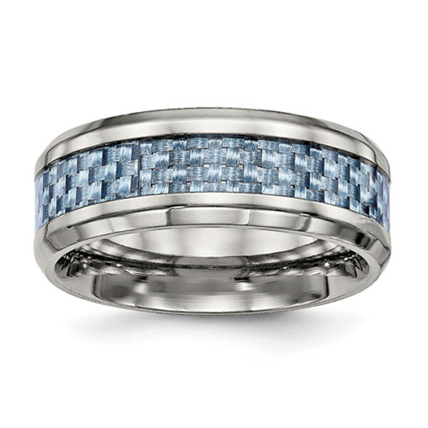 Mens Endless Affection&#40;tm&#41; 8mm Blue Carbon Fiber Inlay Wedding Ring - image 