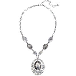 Ruby Rd. Silver-Tone Disc Necklace w/ Orbital Oval Pendant