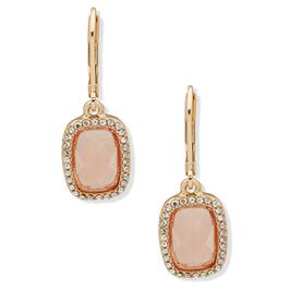 Anne Klein Rose Peach Crystal Stone Drop Pave Leverback Earrings