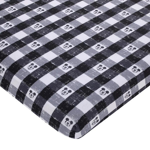 Disney Mickey Mouse Plaid Mini Fitted Crib Sheet - image 