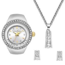 Womens Jessica Simpson Silver-Tone Ring Watch Set - JSR0001SL