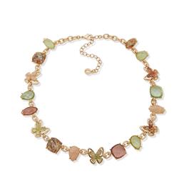 Anne Klein Pink & Green Abalone Butterfly Motif Collar Necklace