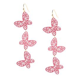 Ashley Triple Drop Pink Butterfly Earrings