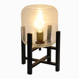 Simple Designs Black Wood Mounted Table Lamp w/Glass Shade
