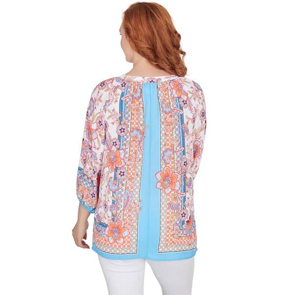 Womens Ruby Rd. Patio Party 3/4 Sleeve Woven Floral Blouse