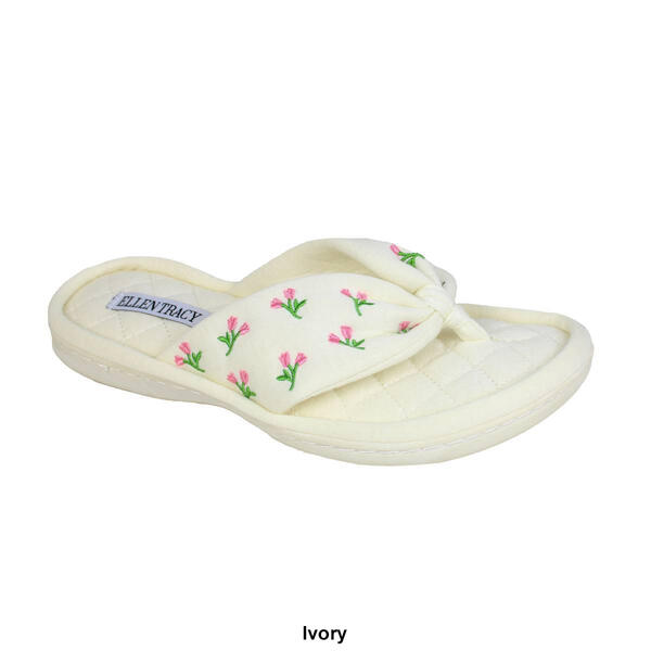 Womens Ellen Tracy Embroidered Floral Thong Slippers