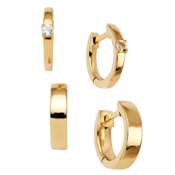 Ava Nadri Gold Plated Brass Huggie Hoop Earrings - Set of 2 - image 