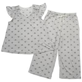 Womens Ellen Tracy Hearts Short Sleeve Top Crop Pants Pajama Set