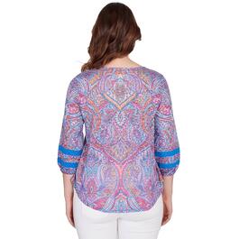 Womens Ruby Rd. Bright Blooms Lace Trim Paisley Blouse