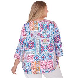 Plus Size Ruby Rd. Bright Blooms 3/4 Sleeve Patchwork Tee