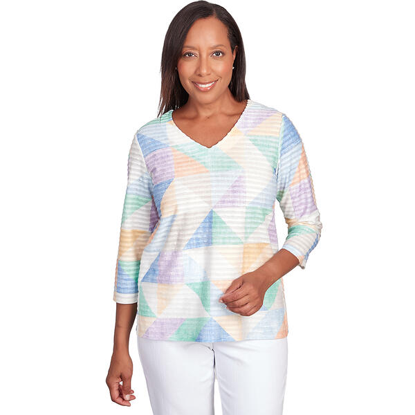 Womens Alfred Dunner 3/4 Sleeve Print Texture Geo Top - image 