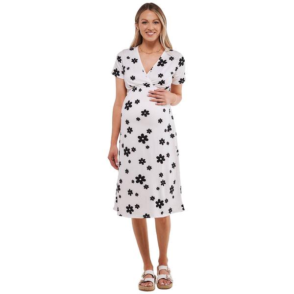 Womens Due Time Short Sleeve Floral Midi Maternity Dress - Ivory - image 