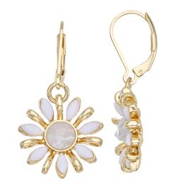 Napier Gold-Tone & White Flower Single Drop Leverback Earrings