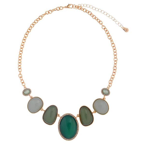 Ashley Cooper&#40;tm&#41; Gold Necklace w/Large Tonal Green Beads - image 