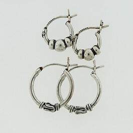 Sterling Silver Bali Hoop Earrings Set