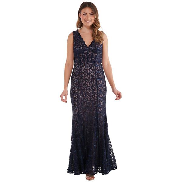 Womens R&M Richards Sleeveless Scallop Lace V-Neck Gown - image 