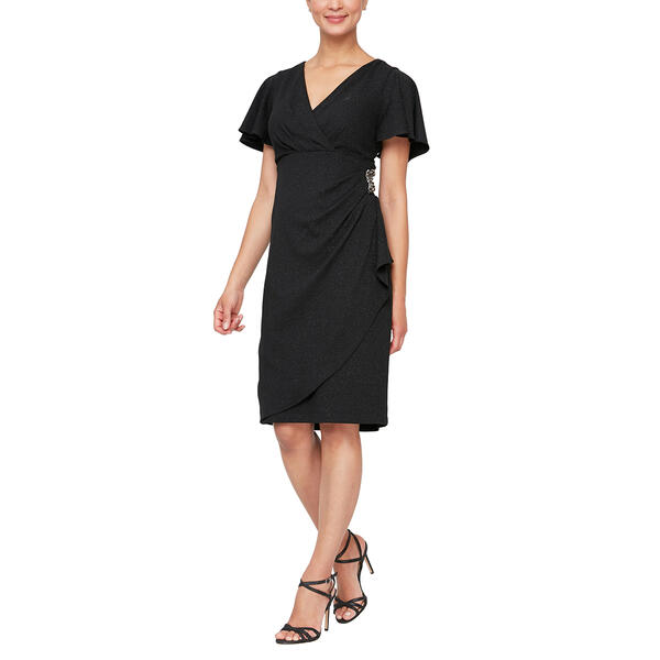Womens SLNY Flutter Sleeve Surplice Side Embellished A-Line Dress - image 