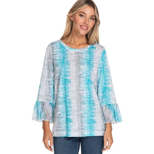 Womens Multiples 3/4 Flounce Sleeve Vertical Stripes Tunic - image 