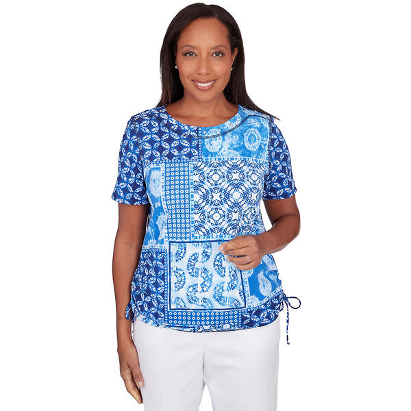 Womens Alfred Dunner Blue Bayou Patchwork Ikat Top - image 
