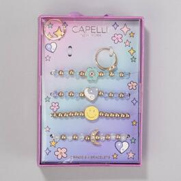 Girls Capelli New York Yin Yang & Moon Beaded Bracelet & Ring Set