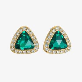 Gloria Vanderbilt Emerald Crystal Triangle Button Stone Earrings