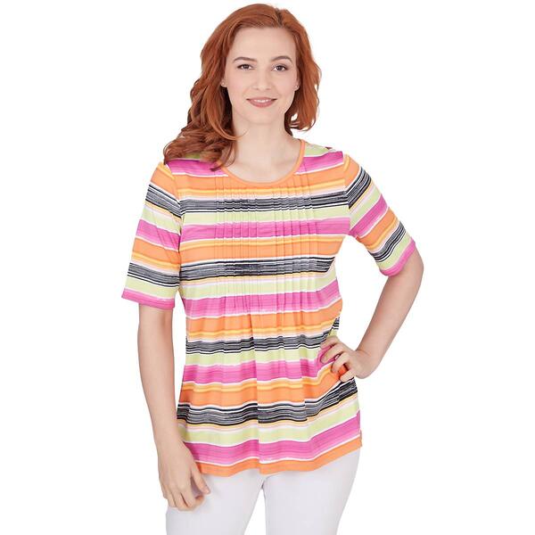 Womens Ruby Rd. Tropical Twist Knit Paint Stripe Scoop Neck Top - image 