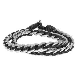 Mens Lynx Stainless Steel Black Leather Wrap Bracelet