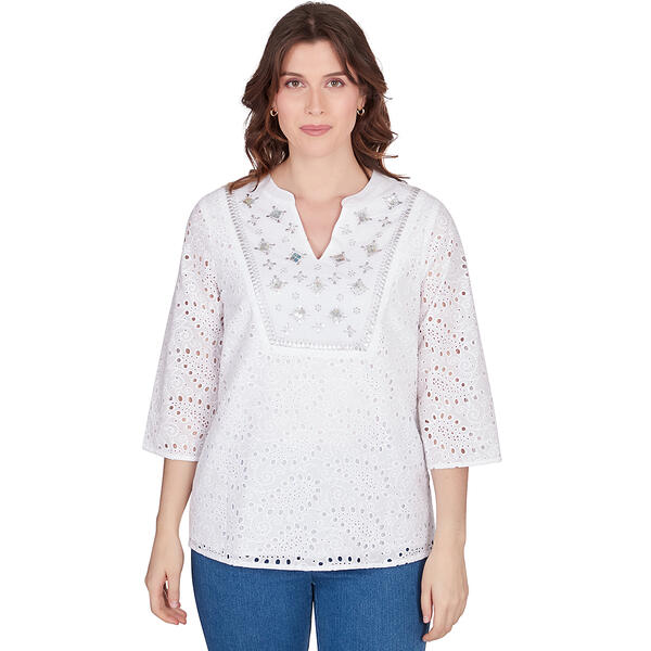 Womens Ruby Rd. Pattern Play Woven Embellished Paisley Top - image 