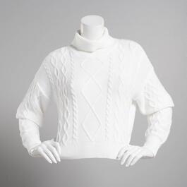 Juniors No Comment Drop Shoulder Cable Knit Turtleneck Sweater
