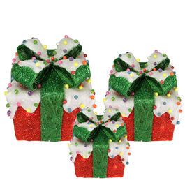 Northlight 3pc. Red Pre-Lit Snow & Candy Covered Gift Boxes