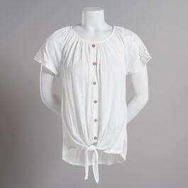 Plus Size Absolutely Famous Short Sleeve Tie Front Button Blouse