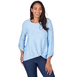 Womens Ruby Rd. Blue Horizon Round Neck Knit Twist Front Blouse