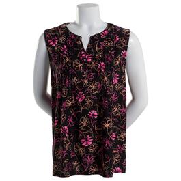 Plus Size Napa Valley Sleeveless Pink Floral Pleated Knit Henley
