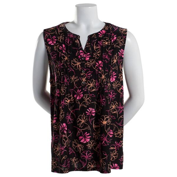 Plus Size Napa Valley Sleeveless Pink Floral Pleated Knit Henley - image 