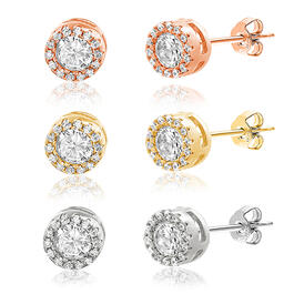 New Forever Together Tri-Tone Trio Halo Stud Earring Set