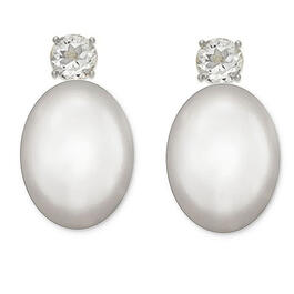 Sterling Silver White Pearl & Cubic Zirconia Earrings
