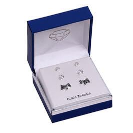 Boxed 3pc. Silver-Tone Cubic Zirconia & Scottie Dog Stud Earrings