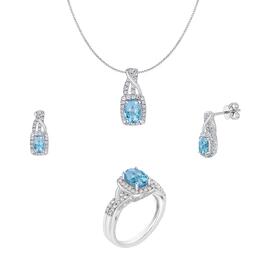 Gemstone Classics&#40;tm&#41; Blue Topaz & White Sapphire Necklace Set