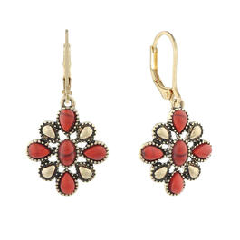 Chaps Gold-Tone & Coral Flower Drop Earrings