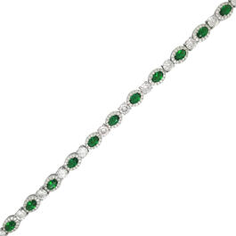 Silver Plated Lab Created Emerald Oval Bracelet