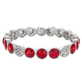 Roman Color Social Silver-Tone Ruby Crystal Stretch Bracelet