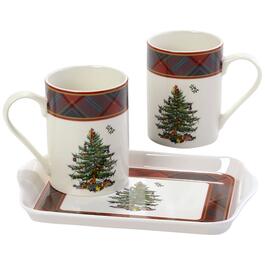 Spode Christmas Tree 3pc. Tartan Mug and Tray Set