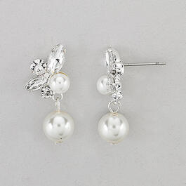 Rosa Rhinestones Floral Pearl Drop Earrings