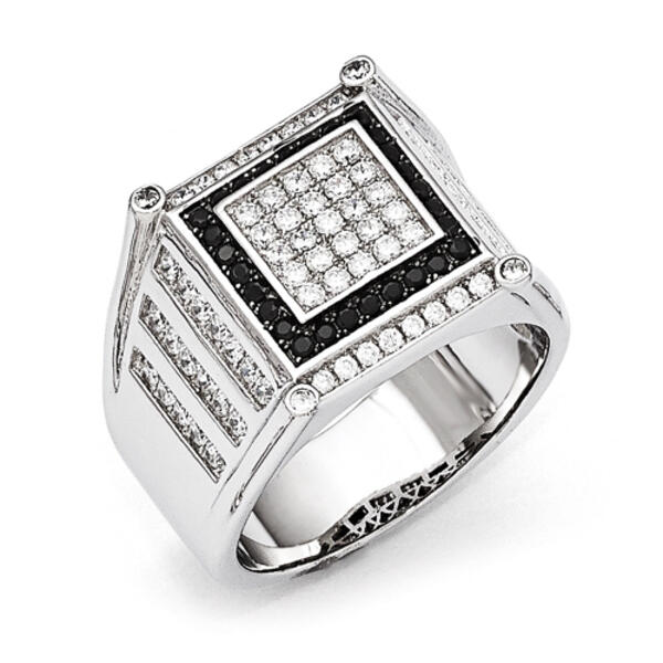 Mens Sterling Silver Black & White Ring - image 