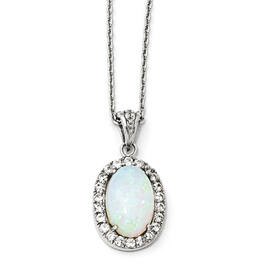 Sterling Silver Synthetic Opal & CZ Pendant Necklace