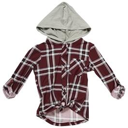 Girls &#40;7-16&#41; No Comment Hooded Button Down Top - Tart Plaid