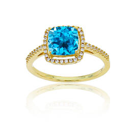 Gemstone Classics&#40;tm&#41; Yellow Gold Blue Topaz & Diamond Ring