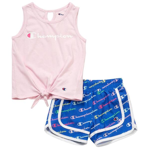 Girls &#40;4-6x&#41; Champion&#40;R&#41; Tie Front Tank Top & Woven Shorts Set - image 